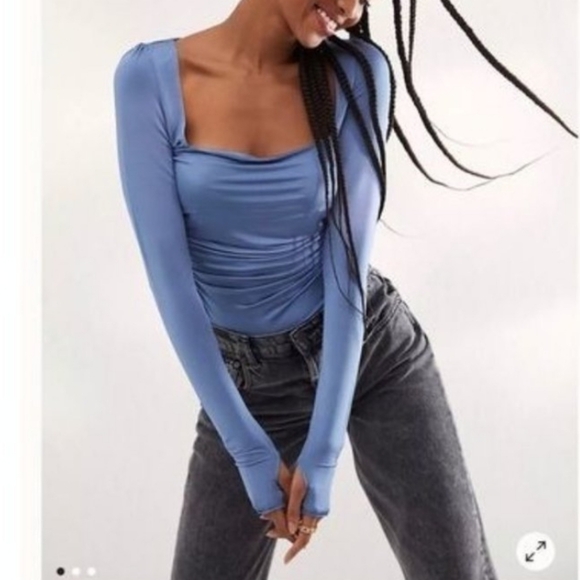 Free People Tops - Free People Wind Down Layering Fitted Square Neck Top Women's S Blue Boho Retro